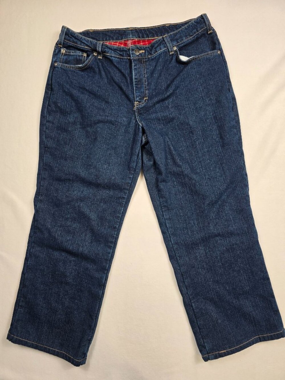 Lee Relaxed Fit 16 Regular Womens Denim Jeans Red Plaid Lining